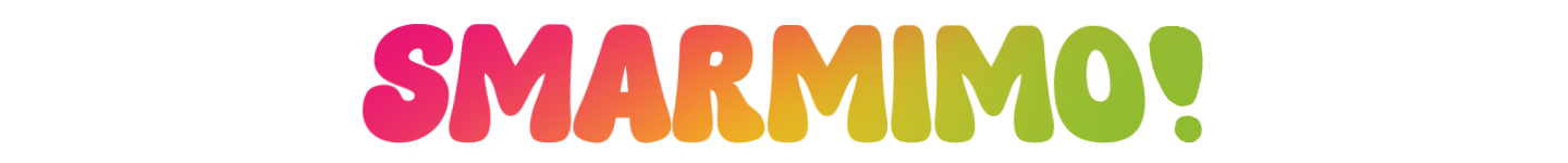 'smarmimo!' in white text in front of a rainbow-colored backdrop.